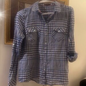 Cabi Blue Checkered Women's Top - Preloved